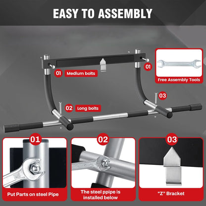 Pull up Bar for Doorway, Thickened Steel Upper Body Workout Bar, Adjustable Width Locking, Max Limit 330 Lbs, Multi-Grip Strength Chin-Up Bar for Strength Training, Home &amp; Gym, Black