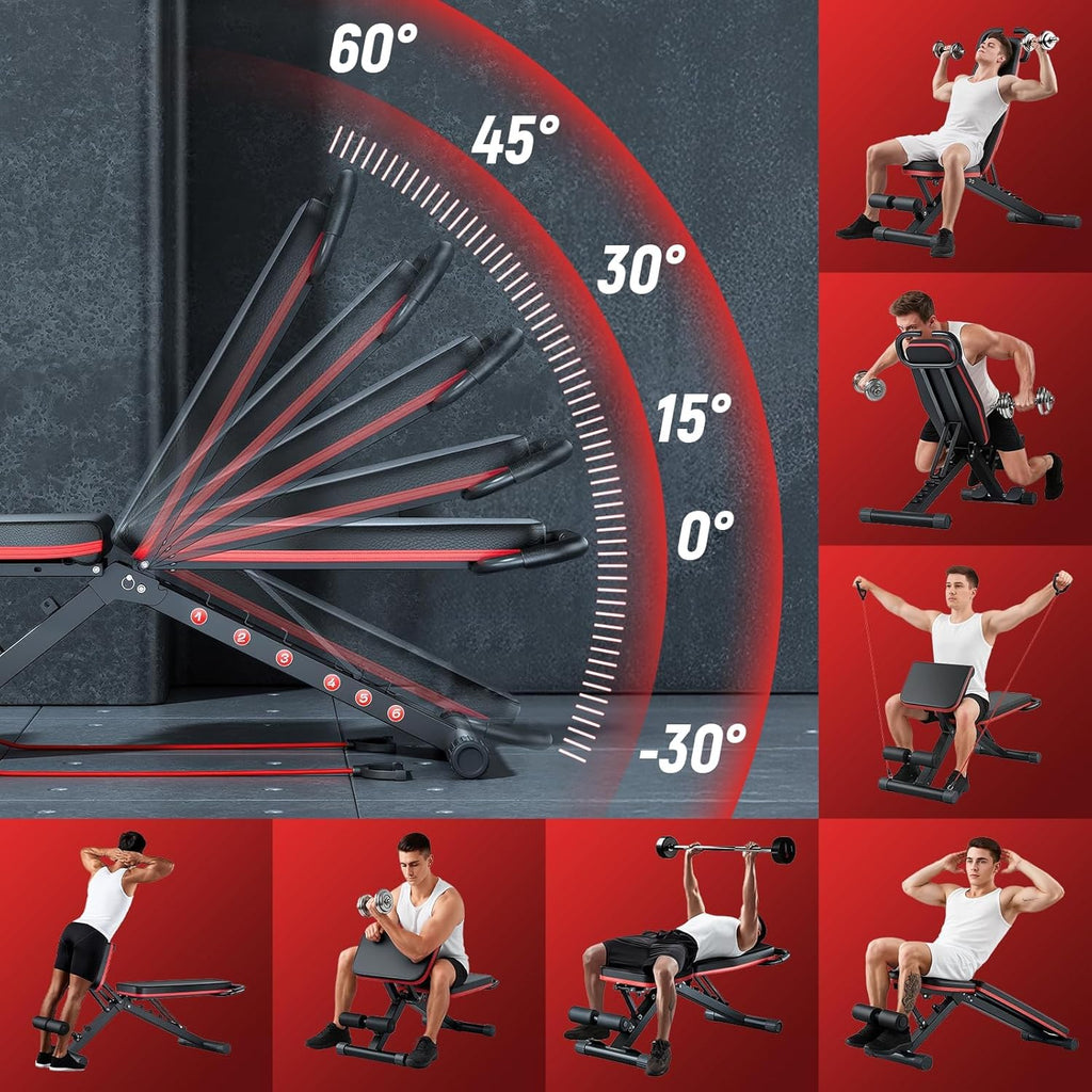 Adjustable Weight Bench, Workout Benches with Leg Extension, Foldable Incline Decline Bench Press,Full Body Strength Training Equipment for Home Gym