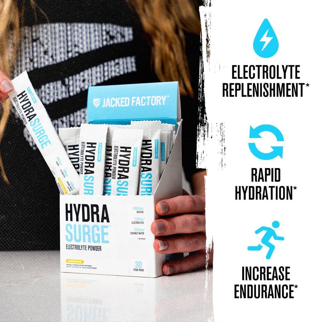Hydrasurge Electrolytes Powder Packets - Sugar Free & Naturally Sweetened Hydration Packets - Keto & Vegan Friendly, Easily Dissolves - 30 Stick Packs, Lemonade