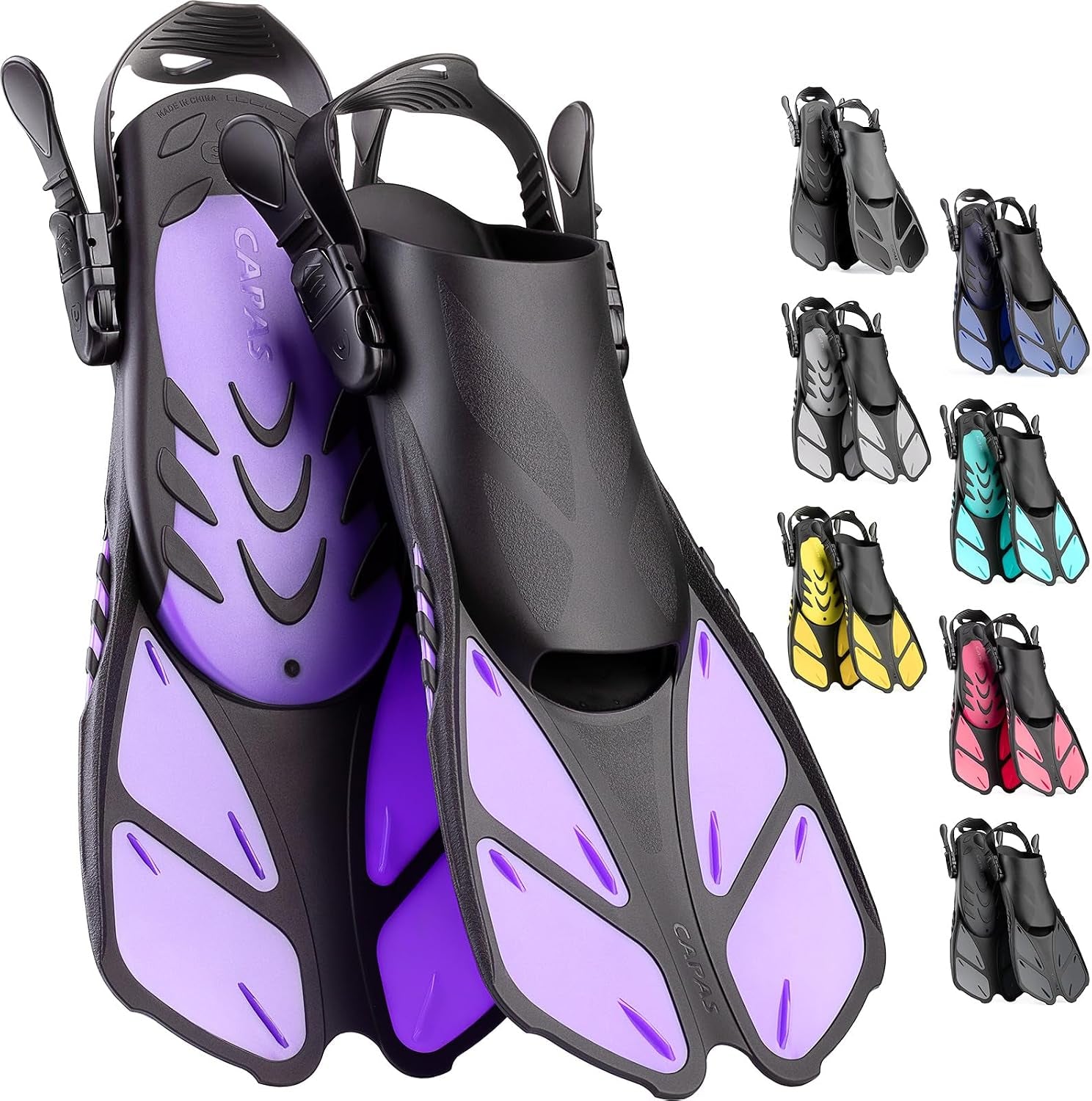 Snorkel Fins, Travel Size Short Flippers for Snorkeling Swimming | Adjustable Swim Fins Flexible Open Heel Lightweight Scuba Diving Fins for Adult Men Women Kids Ideal for Recreational Use