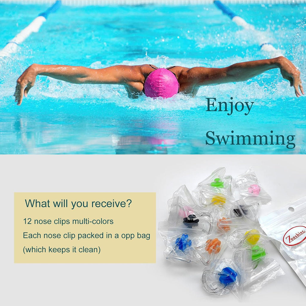 12Pcs Silicone Swimming Nose Plugs for Kids Age 7+ Adults | Block the Water Out of Nose Don'T Feel Hurt Fit for Different Nose Shape 6 Color Match Your Swimsuits