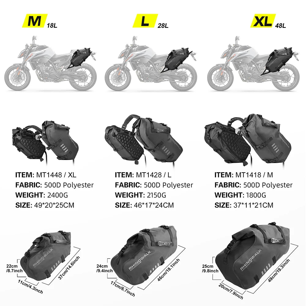 Motorcycle Double Side Bag 100%Waterproof 18L/28L/48L Universal Fit Motor Pannier Saddle Bags Dry Tail Storage Luggage
