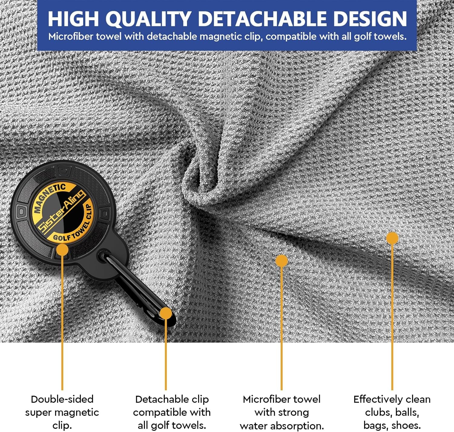 Magnetic Golf Towel Clip Set - Strong Magnet Hold, Removable &amp; Easy Clean, Men&