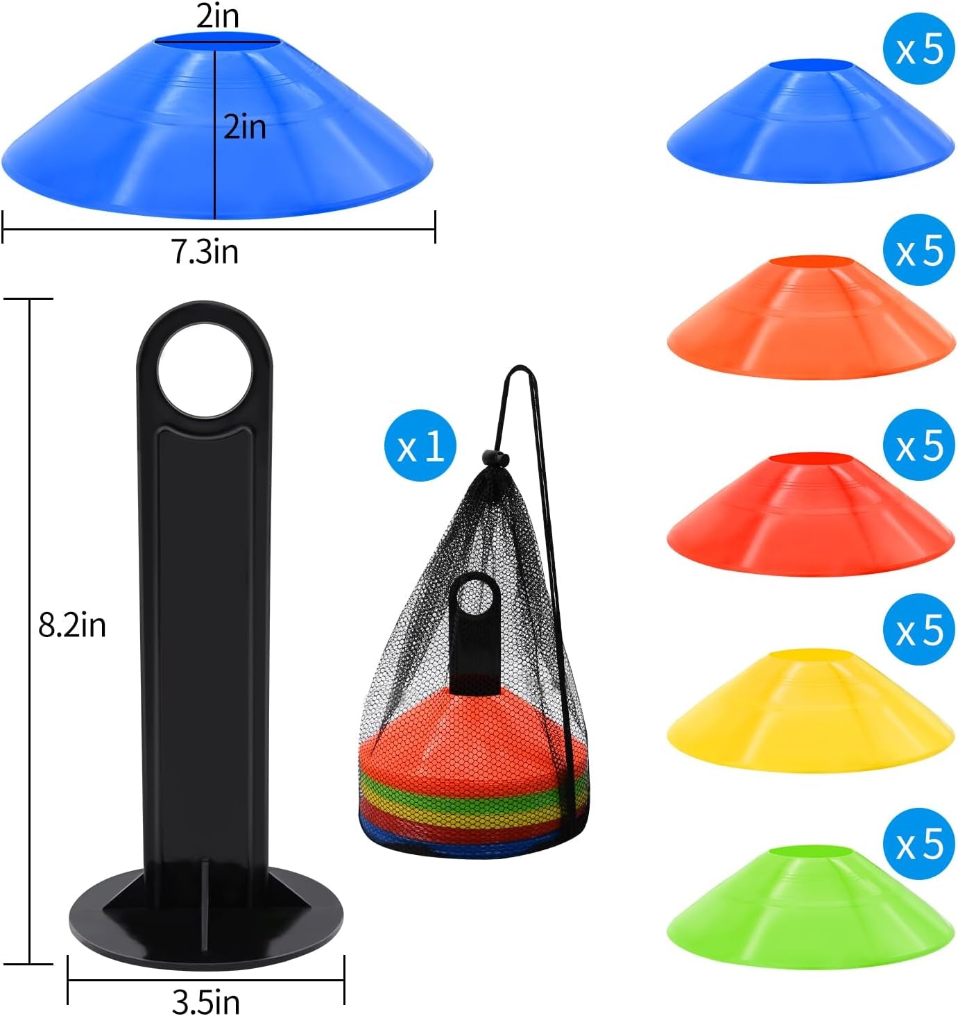 25/50/100/200 Pack Disc Cones, Agility Soccer Cones with Carry Bag and Holder, S