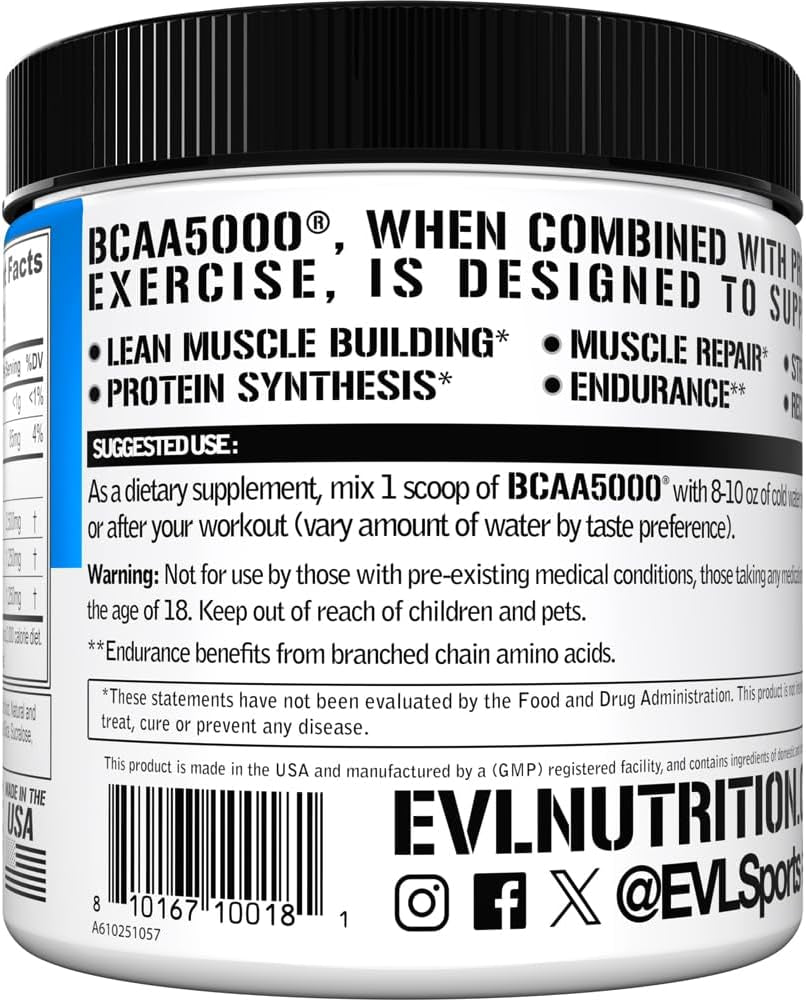 EVL Bcaas Amino Acids Powder - BCAA Powder Post Workout Recovery Drink and Stim Free Pre Workout Energy - 5G Branched Chain Amino Acids Supplement for Men - Blue Raz (Dye Free) | Bcaas Amino Acids Powder - Post Workout Recovery - Stim Free Pre Workout Energy - 5G Branched Chain Amino Acids for Men
