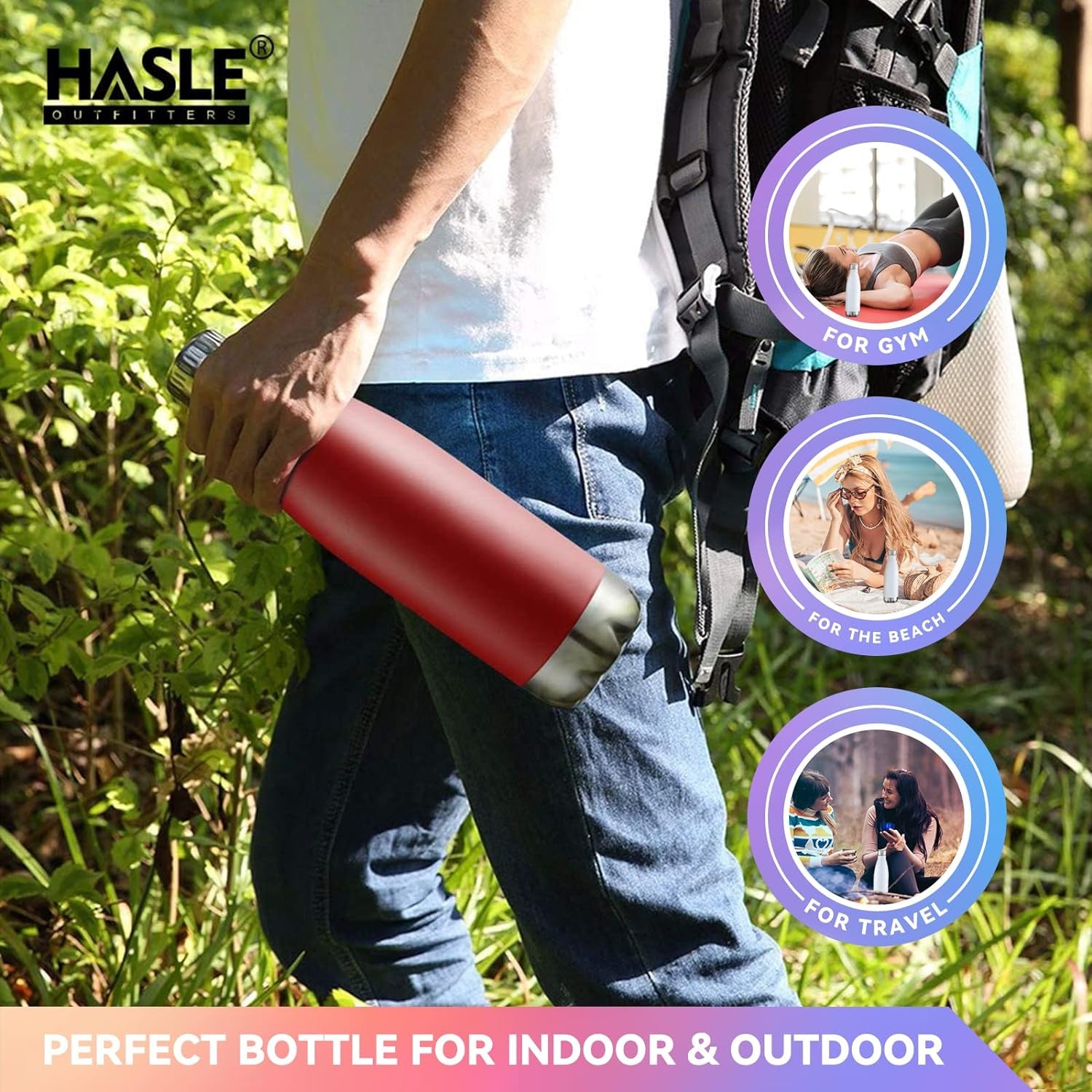 17Oz Stainless Steel Water Bottles Bulk, Vacuum Insulated Double Walled Powder Coated Reusable Metal Sports Water Bottles Keep Drinks Hot and Cold, Red, 4Packs