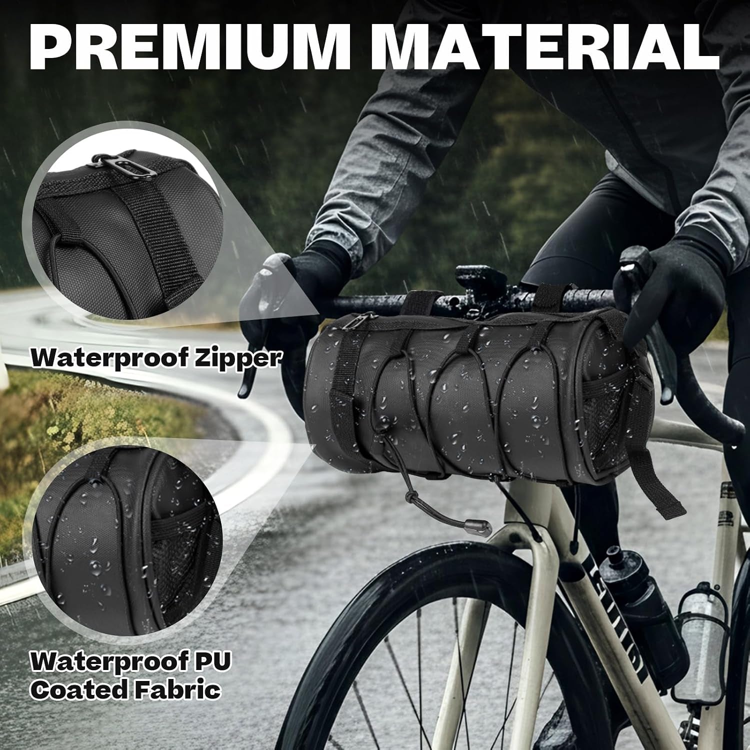 Bike Handlebar Bag, 2.5L Black Waterproof Bicycle Frame Front Bag, Multiple Bike Storage Roll Bag Bicycle Accessories with Shoulder Strap for Mountain Road Bikes