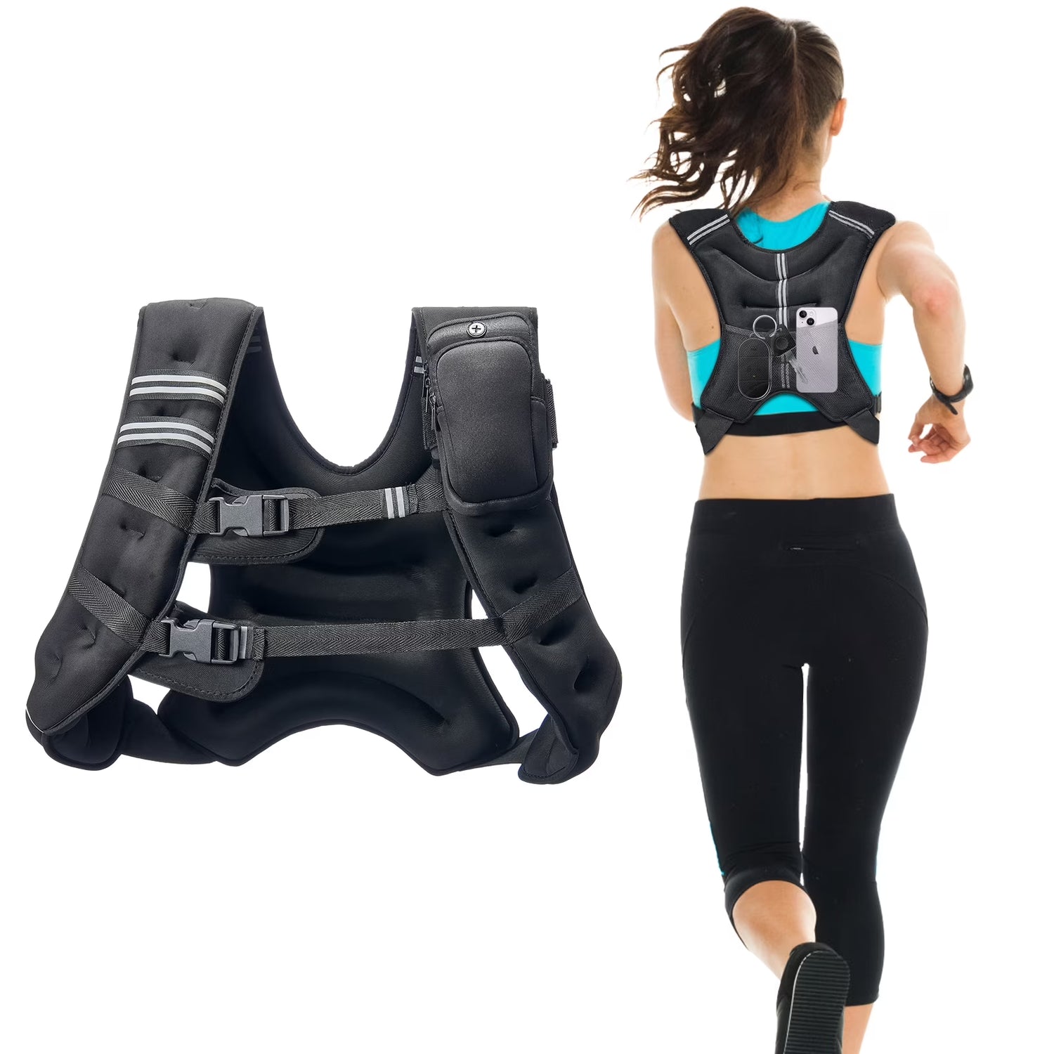 Weighted Vest, 30 Lbs Adjustable with Safety Reflective Stripes, Secure Buckle Closure, Ideal for Men and Women, Enhances Workouts Including Strength Training, Running, and Fitness Activities