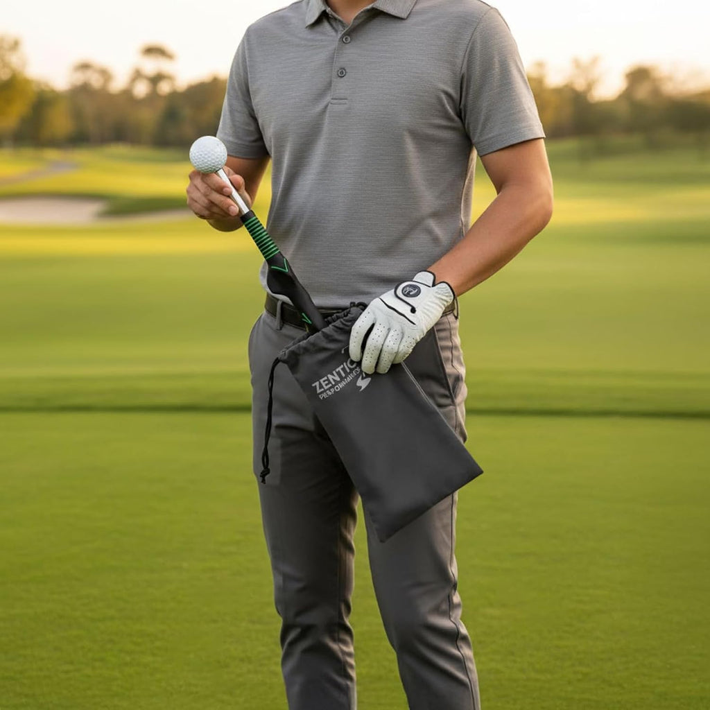 Retractable Golf Swing Trainer Aid with Grip Arm Band for Right -Handed Golfers, Grip Tempo Trainer, Click Feedback, Arm Correction Training Aid for Indoor Outdoor, Golf Practice Stick for Men