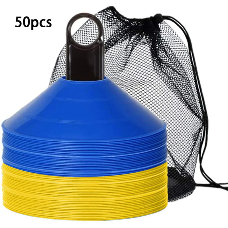 Set of 50 Agility Soccer Cones with Carry Bag Logo Disc and Holder for Training Football Kids Sports Field Cone Markers