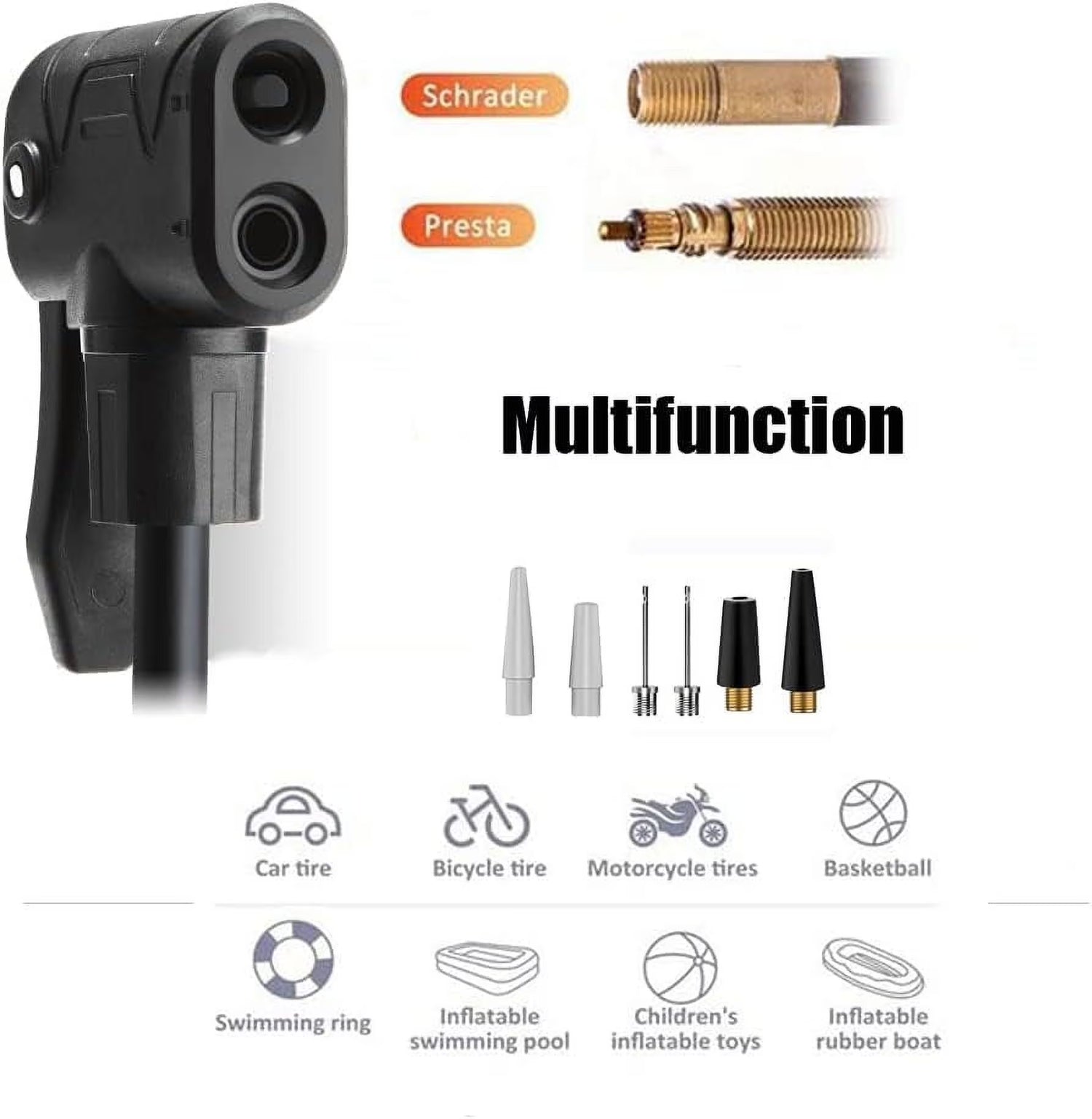 Bike Floor Pump with Gauge,Floor Bicycle Pump with Both Presta and Schrader Bicycle Pumps Valves High Pressure 160Psi Multi-Purpose Portable Air Pump for Road Bike MTB Sports Balls
