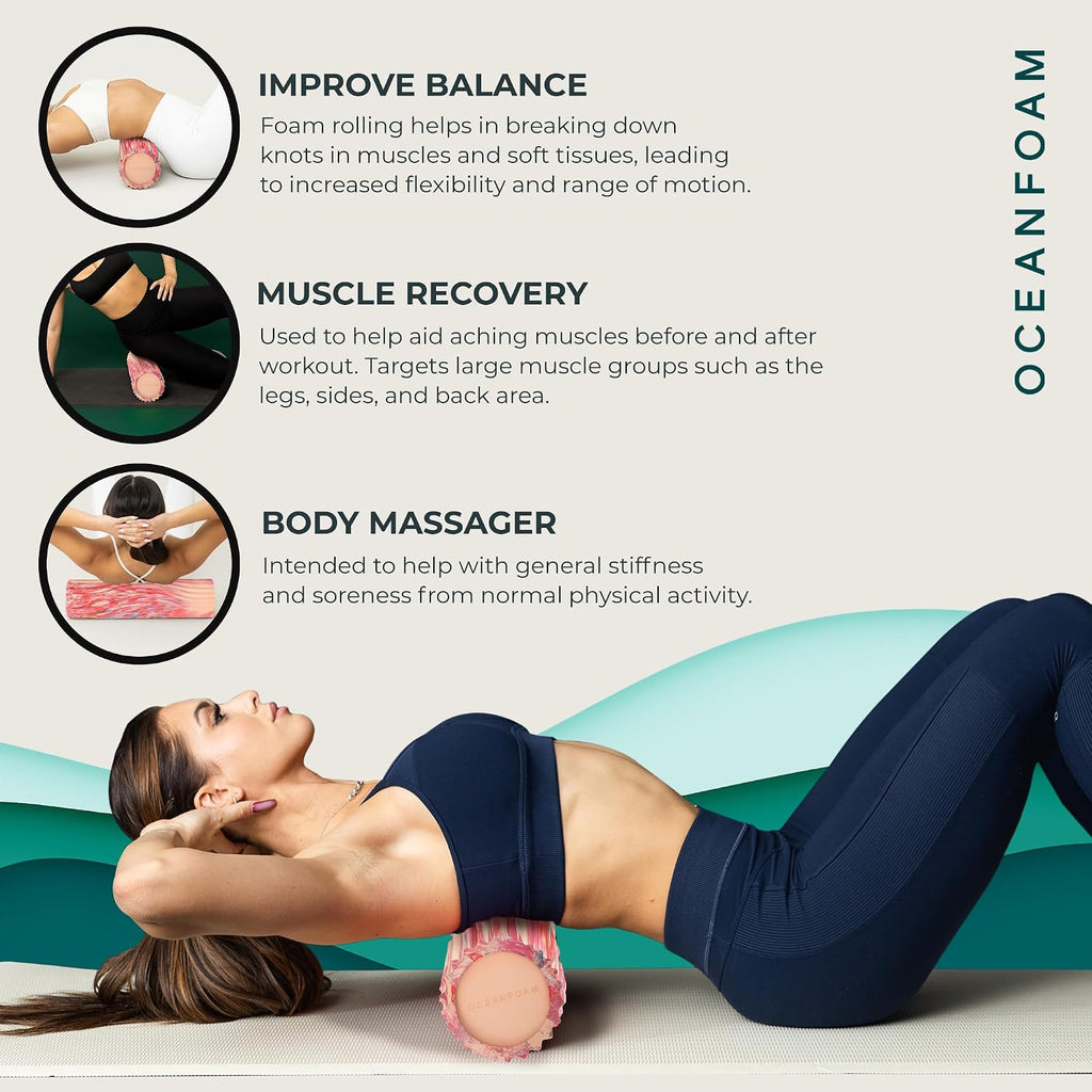 Tidal Roller - Cotton Candy - Muscle Massage Foam Roller for Back Pain & Stretching - Firm and Ergonomic Wide Wave Textured - Yoga, Athletics, & Wellness - Full Size, 20" X 5"