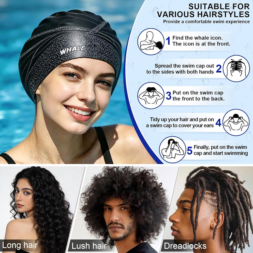 Extra Large Swim Cap Designed for Men and Women with Thick, Long Hair, Hair Extensions or Afro-Textured Hair Long-Hair Swim Cap Highly Waterproof to Keep Hair Dry