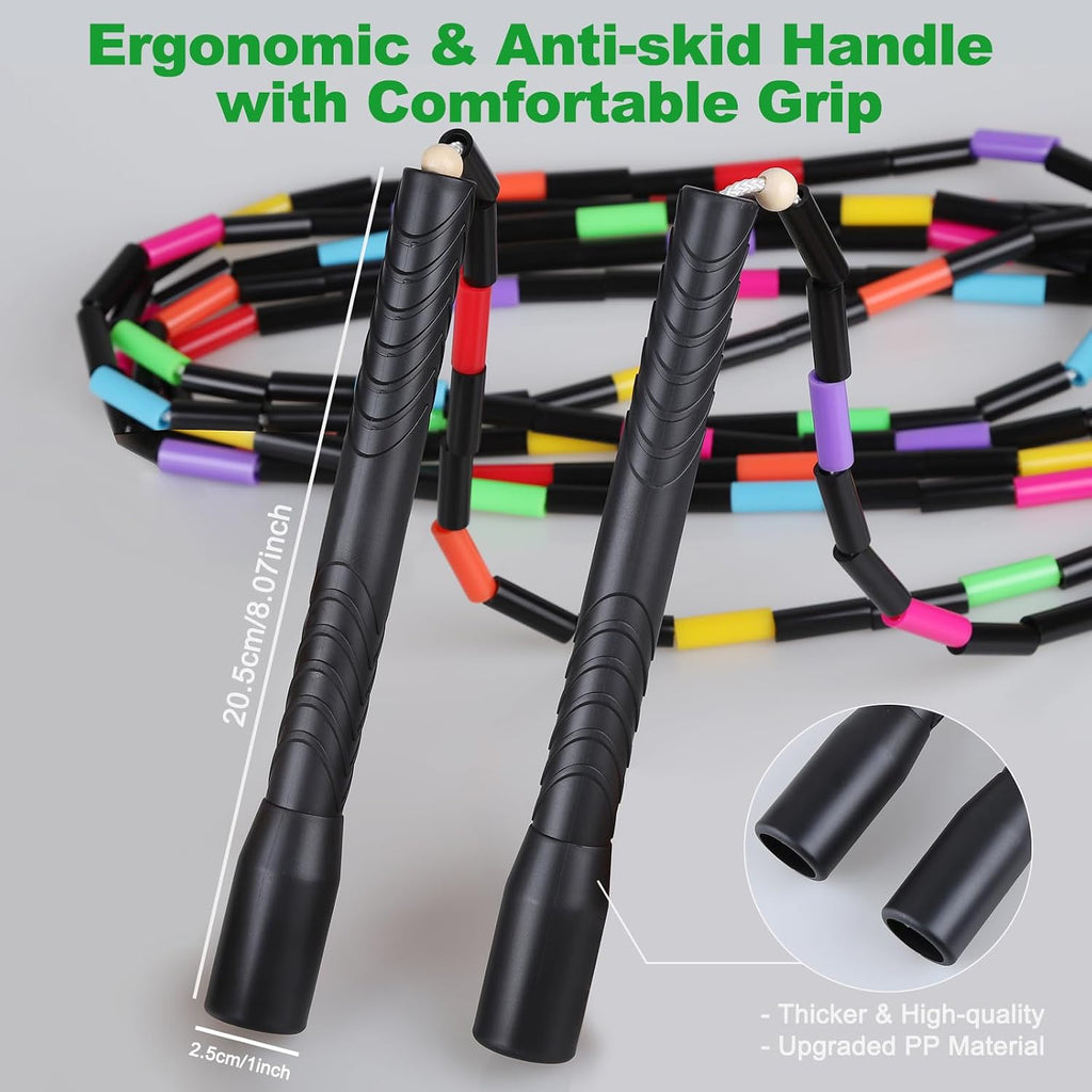 16.5FT Double Dutch Jump Ropes for Adults Kids 2-PACK | Rainbw Long Jump Rope, 1” Beaded Jump Rope for Fitness, Segmented Skipping Ropes for Exercise Training, Tangle-Free