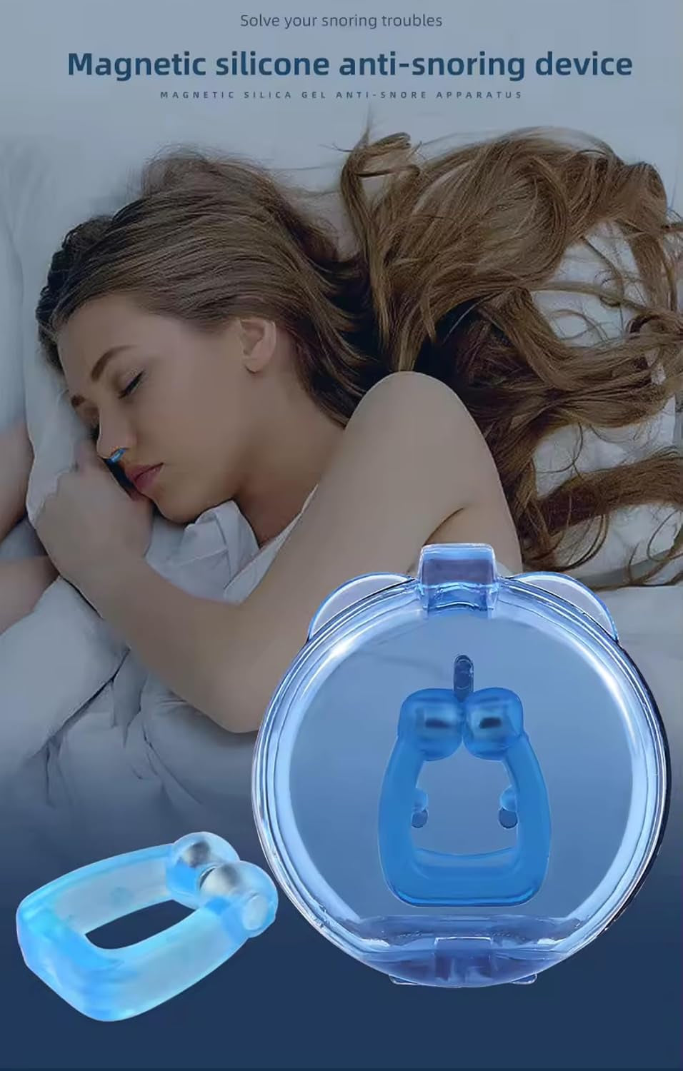 Magnetic Anti-Snore Nose Clip Device, High-Quality Silicone, Reusable Sleep Aid with Storage Case, 6 Pack