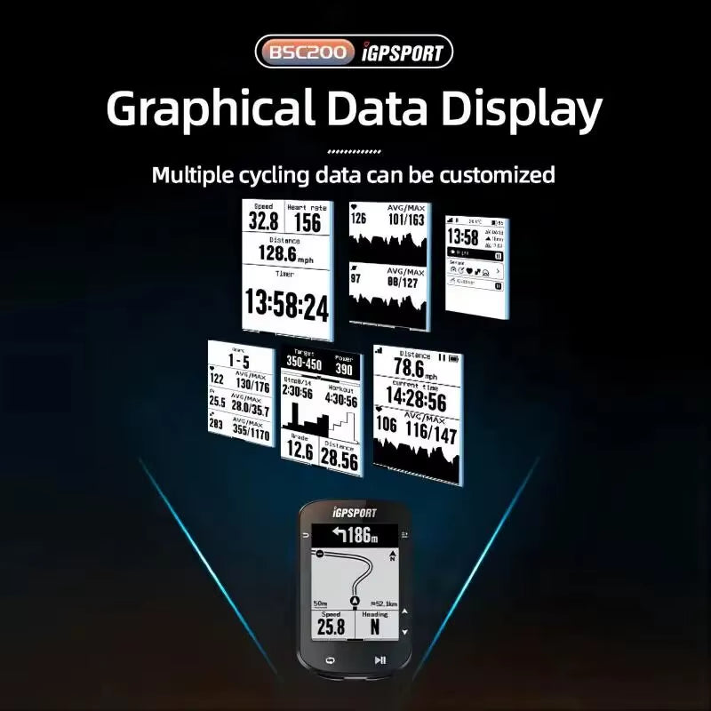 BSC200 GPS Bicycle Computer Cycling Odometer Wireless Speedometer Route Navigation ANT + Bluetooth5.0 Accessories