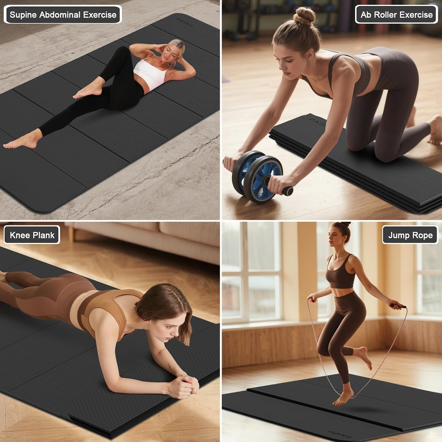 Foldable Yoga Mat (10MM) 75‘’X40‘“ Quick Fold，Easy Storage | TPE Non-Slip Design, Ea Extra Long/Wide for Indoor Yoga, Pilates and Outdoor Travel Workouts