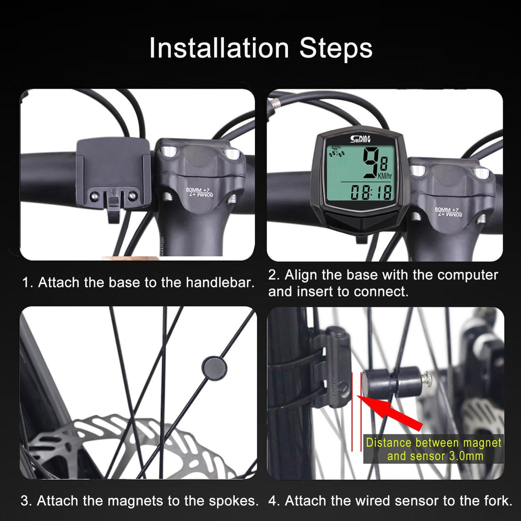 Bike Computer, Bike Speedometer and Bicycle Odometer Waterproof Cycling/Cycle Computer with LCD Display, Automatic Wake-Up, Multi-Functions for Road Bike MTB