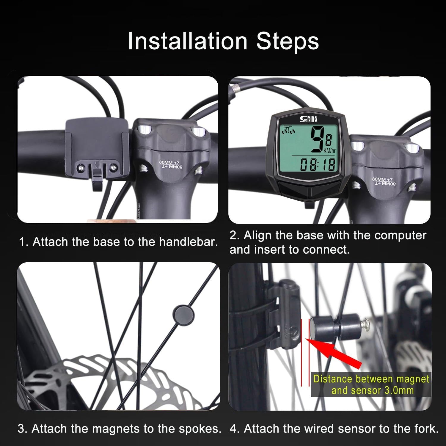 Bike Computer, Bike Speedometer and Bicycle Odometer Waterproof Cycling/Cycle Computer with LCD Display, Automatic Wake-Up, Multi-Functions for Road Bike MTB