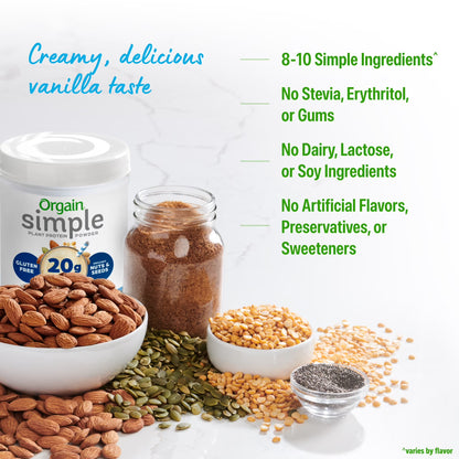 Simple Organic Vegan 20G Protein Powder- Plant Based, Non-Gmo, Vanilla 1.25Lb