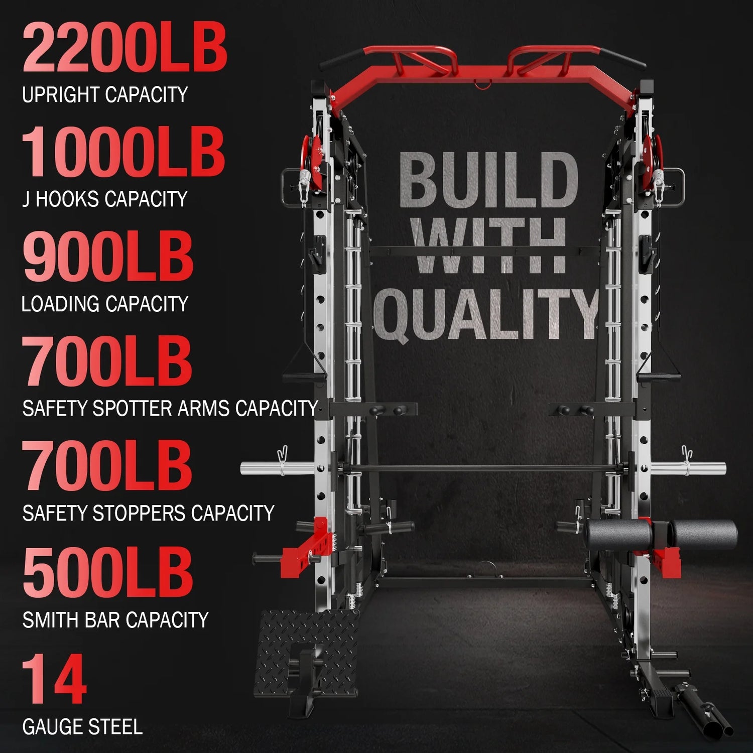 Smith Machine Home Gym, 2200 Lbs Power Rack Cage with Cable Crossover, Smith Cage with Ultimate Home Package