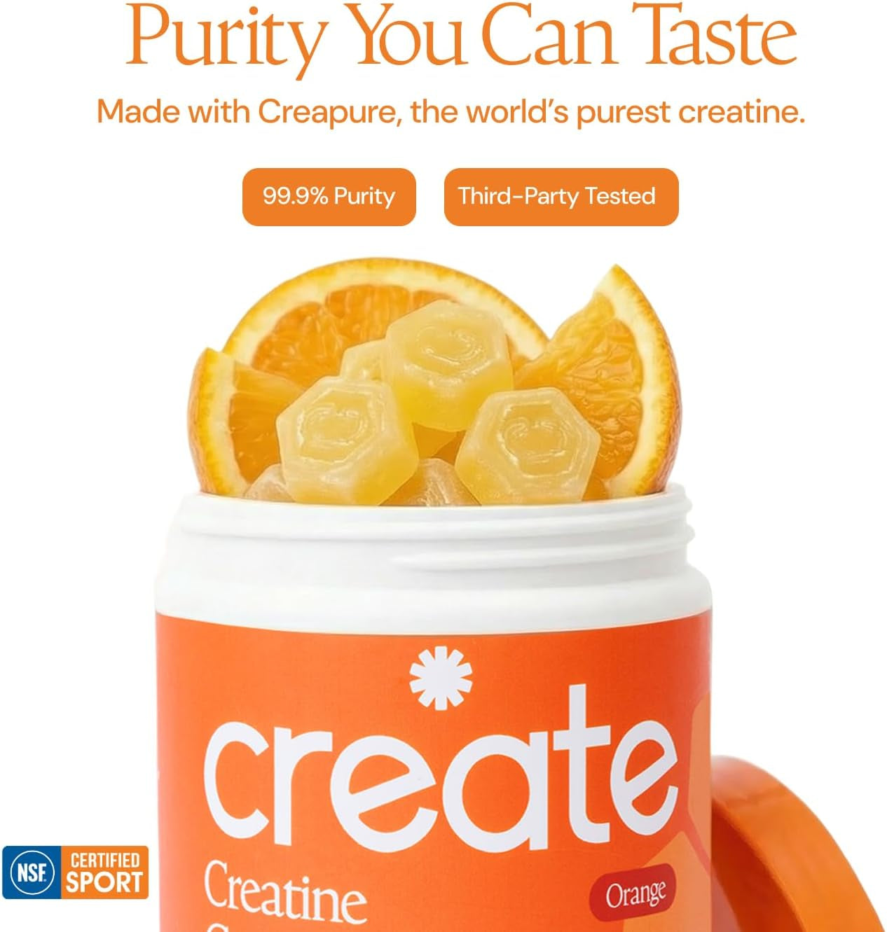 Creatine Monohydrate Gummies for Men & Women, Boost Focus, Strength, and Endurance, Anti-Melting Formula, Vegan, Gluten-Free, Non-Gmo, 1.5G of Creatine per Gummy (Orange)