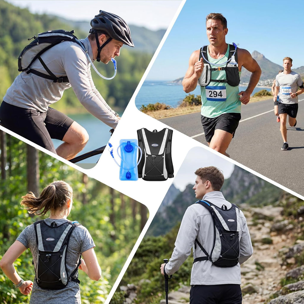 Running Hydration Vest - Lightweight Insulated Hydration Backpack with 2L Water Bladder, Adjustable Chest Straps and Reflective Water Backpack for Running Marathon Race Hiking Cycling
