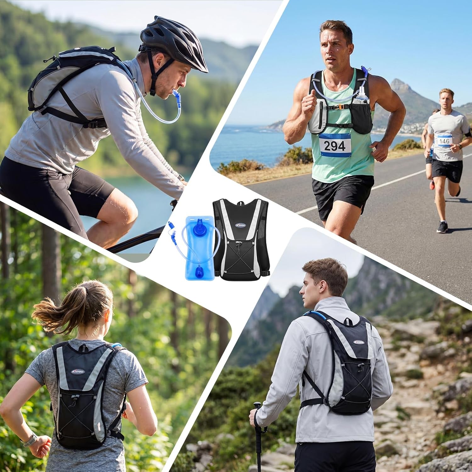 Running Hydration Vest - Lightweight Insulated Hydration Backpack with 2L Water Bladder, Adjustable Chest Straps and Reflective Water Backpack for Running Marathon Race Hiking Cycling