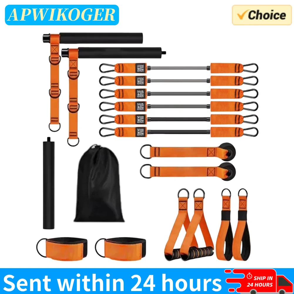 Pilates Bar Kit W/ Resistance Bands Multifunctional Pilates Bar Portable Yoga Pilates Stick Home Gym Strength Training Equipment