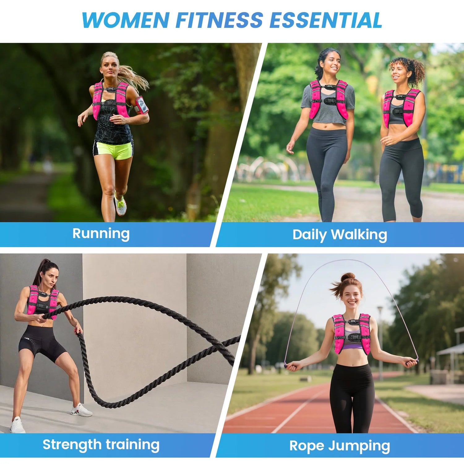Weighted Vest Pink 12 Lb Weight Vest for Woman Men Sport Weighted Vest with Reflective Stripe Adjustable Buckle Straps Mesh Pocket for Strength Training Running