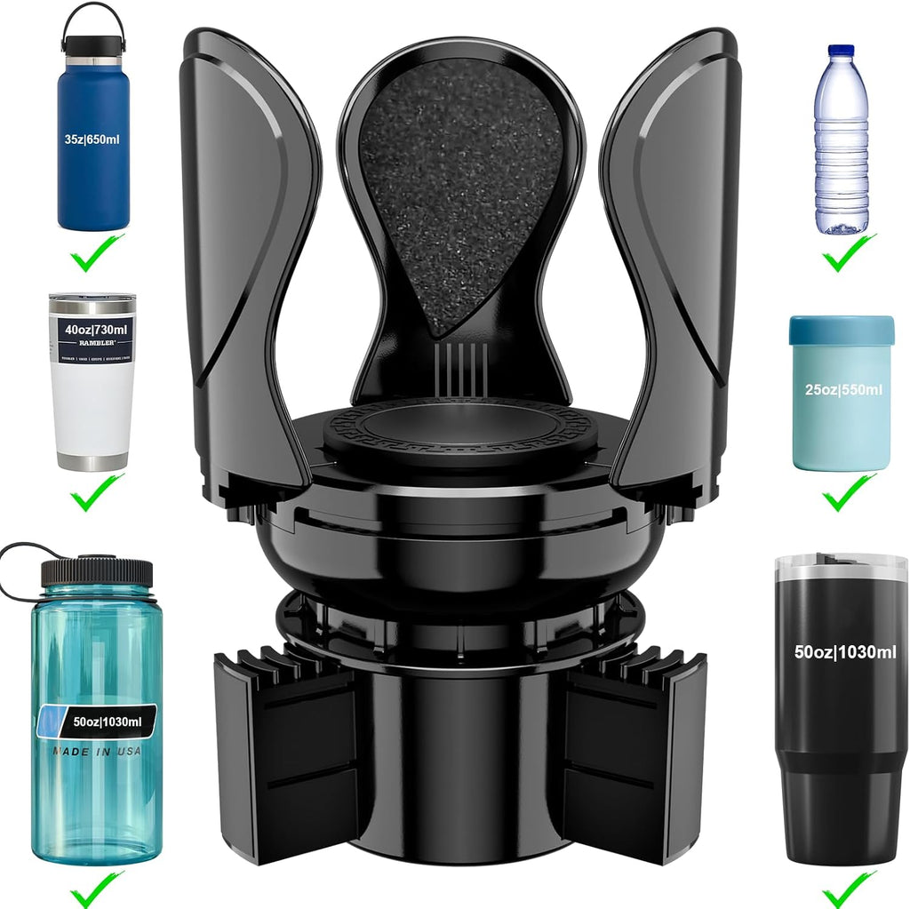 Car Cup Holder Expander, Cup Holder Extender Adapter with Expandable Arm and Adjustable Base, Compatible with Yeti Ramblers 14-64Oz, Hydro Flasks 18-64Oz Most Coffee Mugs Bottles & Cups