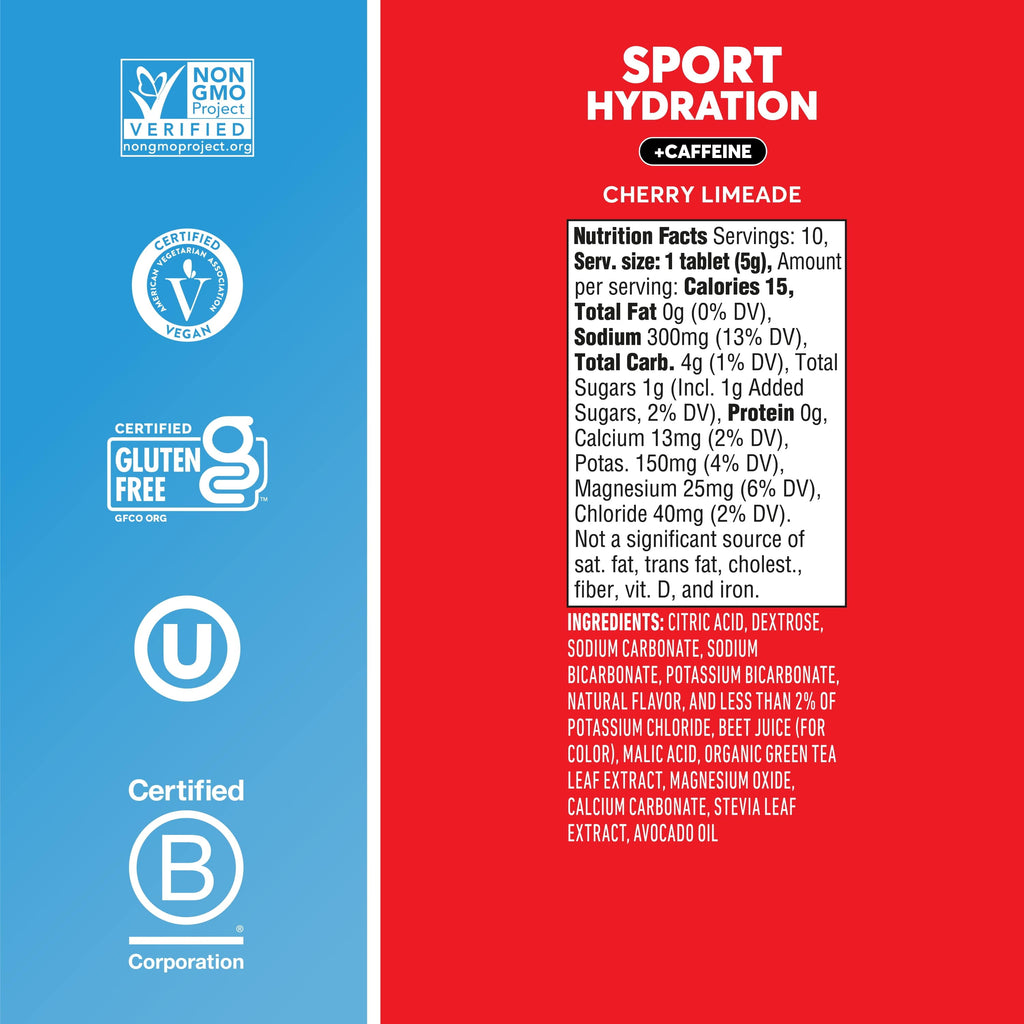 Sport +Caffeine Electrolyte Tablets for Proactive Hydration, Cherry Limeade, 8 - 10 Count Tubes
