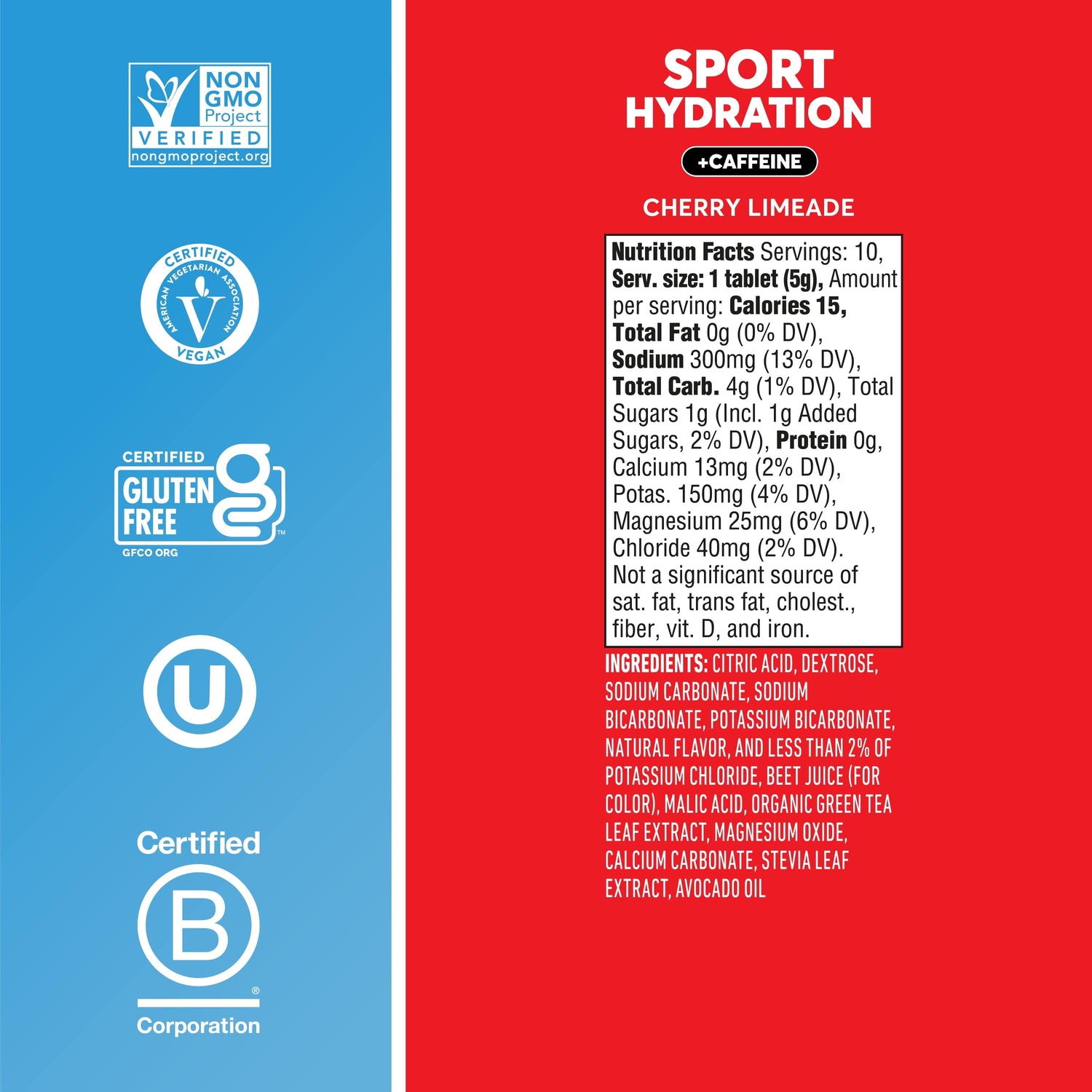 Sport +Caffeine Electrolyte Tablets for Proactive Hydration, Cherry Limeade, 8 - 10 Count Tubes