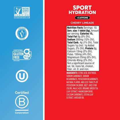 Sport +Caffeine Electrolyte Tablets for Proactive Hydration, Cherry Limeade, 8 - 10 Count Tubes