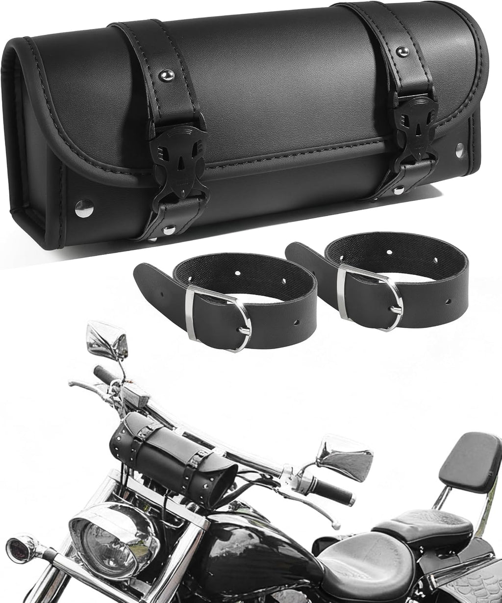 Motorcycle Handlebar Bag,Car Accessories PU Leather Motorcycle Tool Bag,Autobikes Side Bags with Straps,Powersports Saddle Bags Sissy Bar Storage Tool Saddlebags,Suitable for Most Autobikes