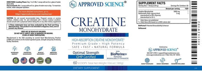 Approved Science Creatine Monohydrate Powder with Bioperine - Supports Lean Musc