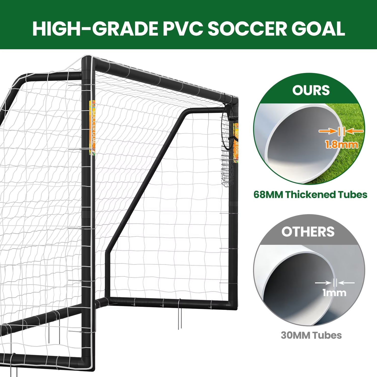 PVC Soccer Goals for Backyard,12"X6" Black Foldable Competition Practice Training Goals,Portable Soccer Training Equipment,Moveable Weatherproof Outdoor Patio for Adults Youth