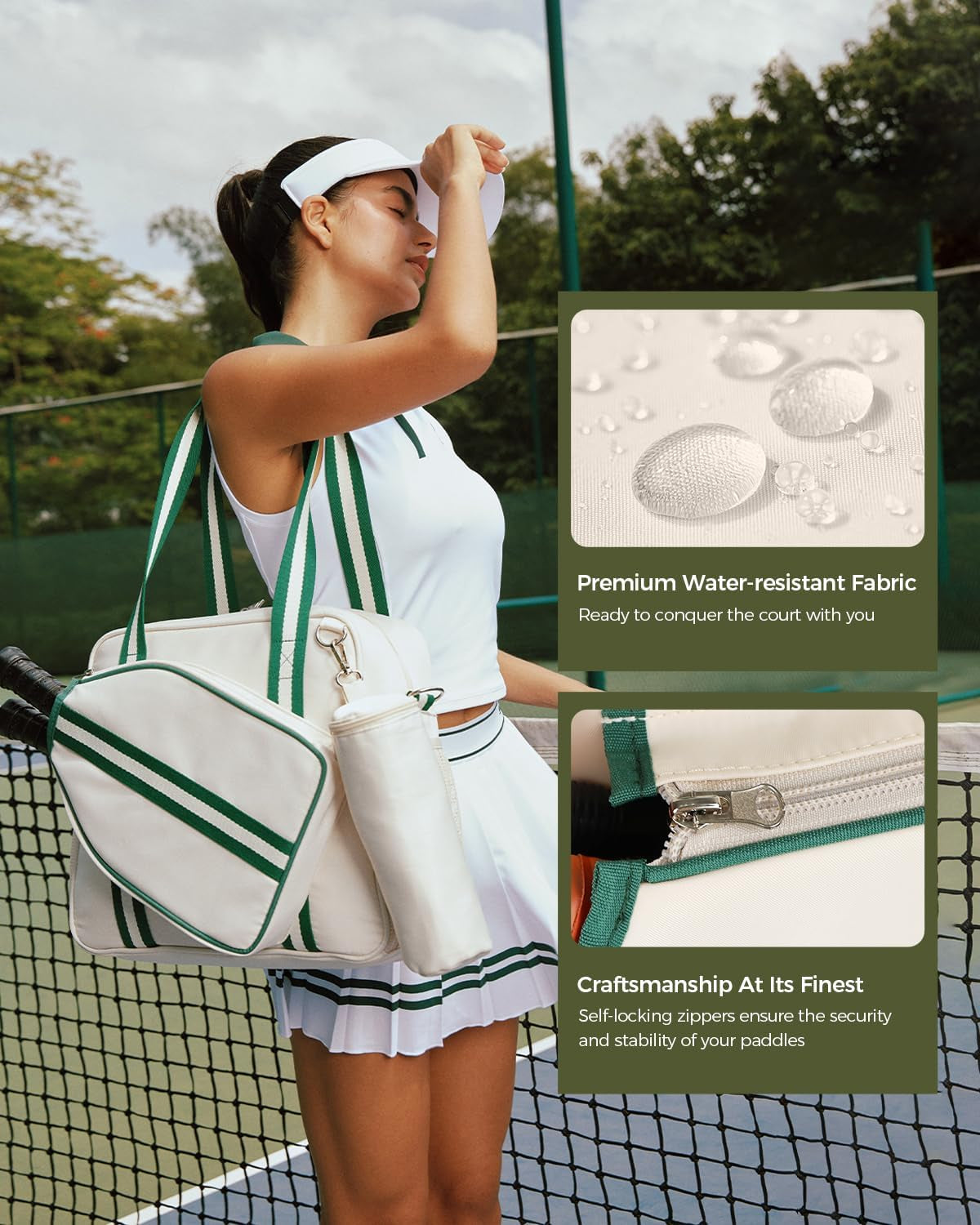 Pickleball Tote Bag for Women Men with Paddle Cover Pocket External Ball Bag and Adjustable Shoulder Strap Fence Hook