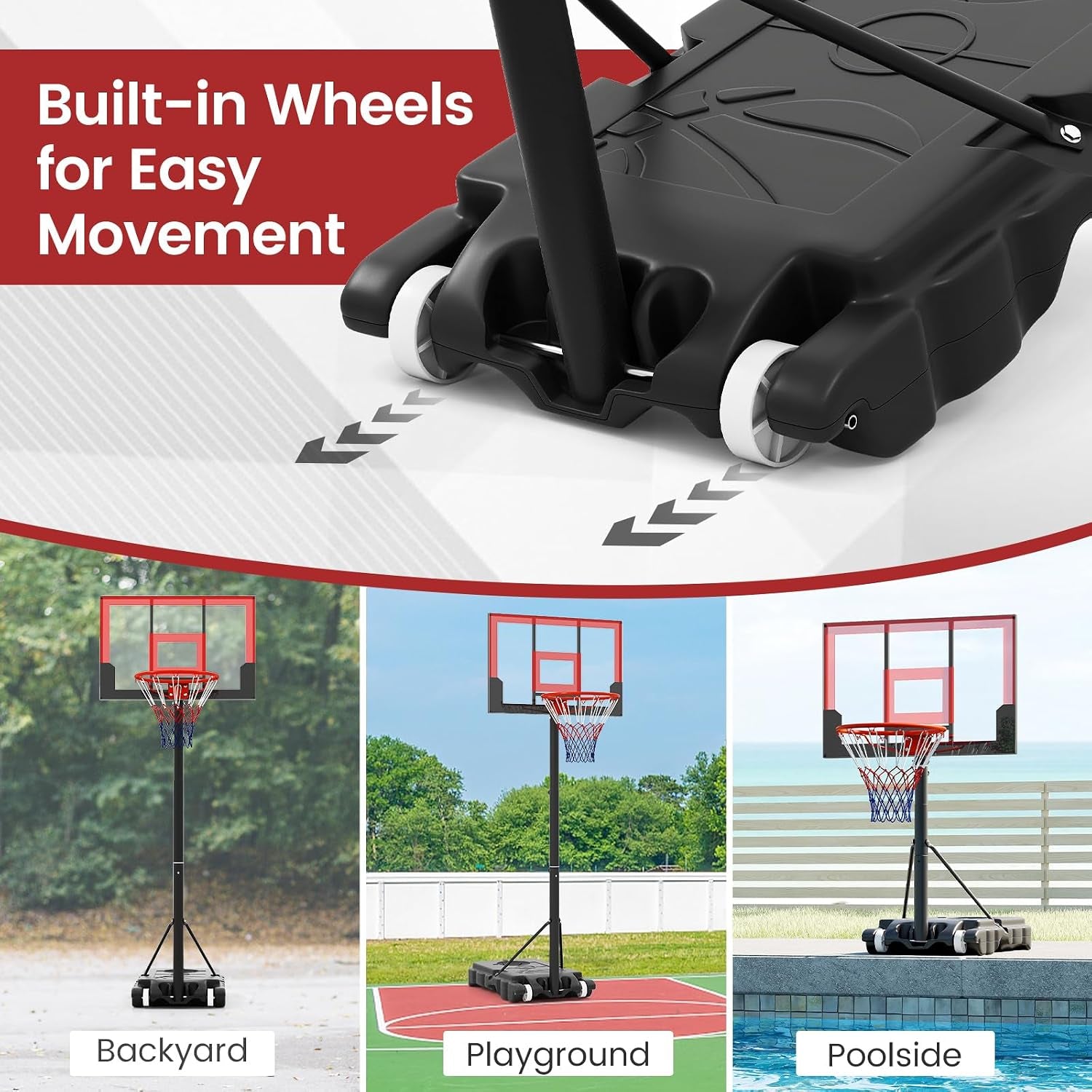 Basketball Hoop Outdoor, Portable 3.3-7 FT Height Adjustable Goal System with Wheels Shatterproof Backboard, Fillable Base for Kids Youth Teens Adults Driveway Backyard Pool Indoor