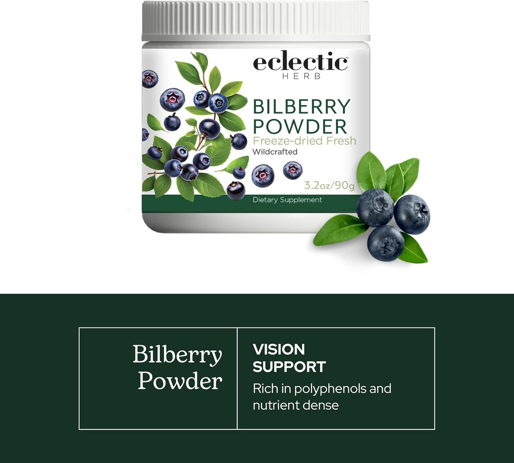 Eclectic Herb - Bilberry Powder Supplement | Vision Health, Cardiovascular Support & Circulation | Superfood Vitamin & Mineral Supplement | Freeze Dried, Vegan, Non-Gmo, Gluten Free (3.2 Oz | 90 G)