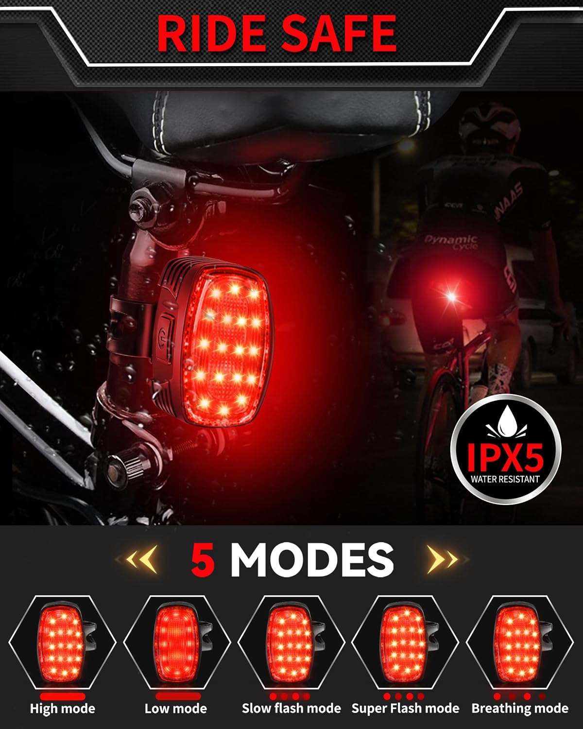 Bike Headlight Rechargeable USB-C, Bicycle Lights 4000LM | Ultra Bright, Mountain Bike Light Set for Night Riding, 6+5 Mode Waterproof Front Bike Light & Rear Light for Road, Cycling