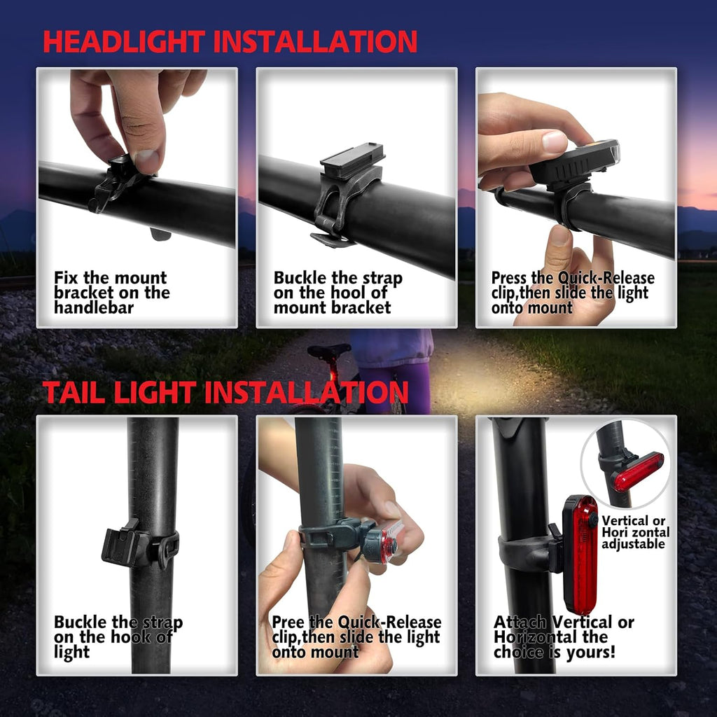 USB-C Rechargeable Bike Lights Front and Rear(2Or4Or10Or20 Packs) Night Riding for Kids &Adults 3 Lights Modes Used as a Safety Indicator Light for Skateboards Strollers and Wheelchairs