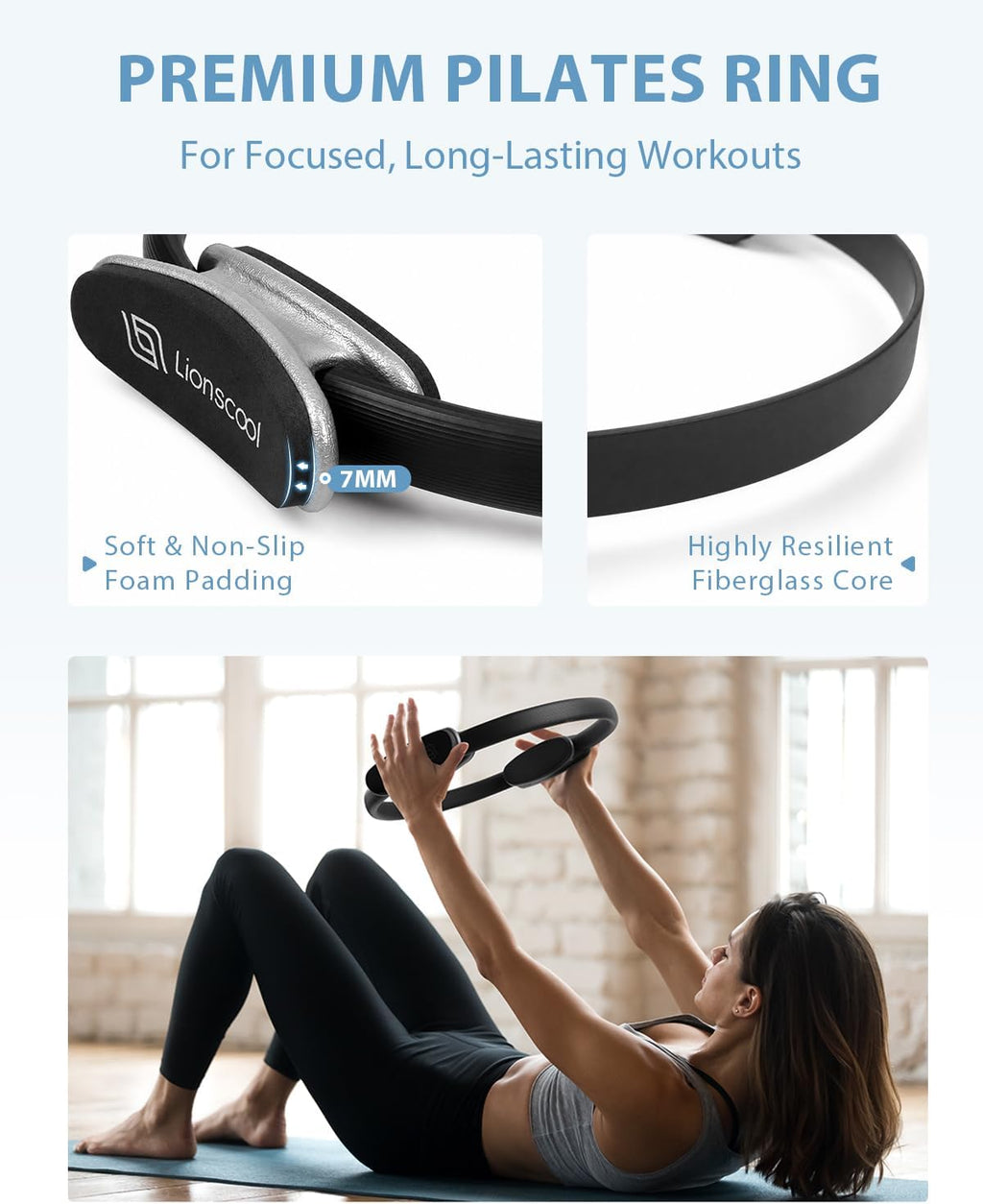 Pilates Ring Set 14" Magic Circle, 9" Mini Ball, Resistance Bands | Foam-Padded Fiberglass Pilates Ring, 400 Lb Anti-Burst Ball, Fabric Bands, Guide, Bag, Pilates Equipment Kit for Home Workout
