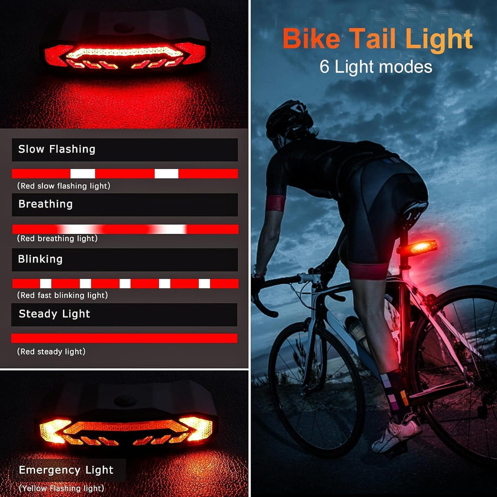 Bike Light Set with Bike Horn Alarm, Remote Control Bike Tail Light with Turn Signals and Brake Light Bike Alarm Horn, Bike Headlight for Night Riding, Rechargeable Rear and Front Bike Light