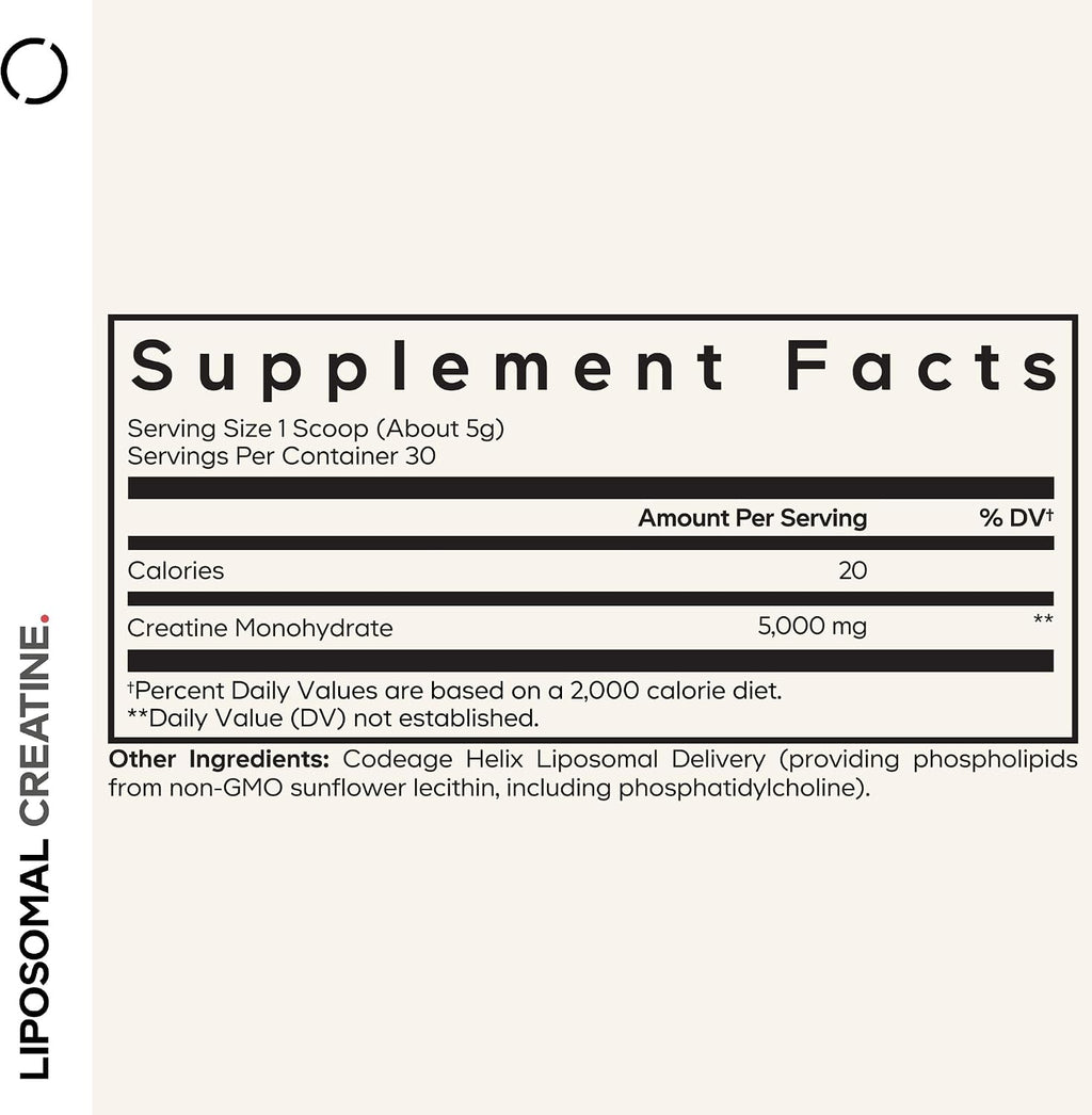 Liposomal Creatine Powder Supplement, Pure Creatine Monohydrate 5000Mg, Pre Workout & Post Workouts - Unflavored Creatine, Micronized Creatine Powder - Creatinine for Sports - 30 Servings