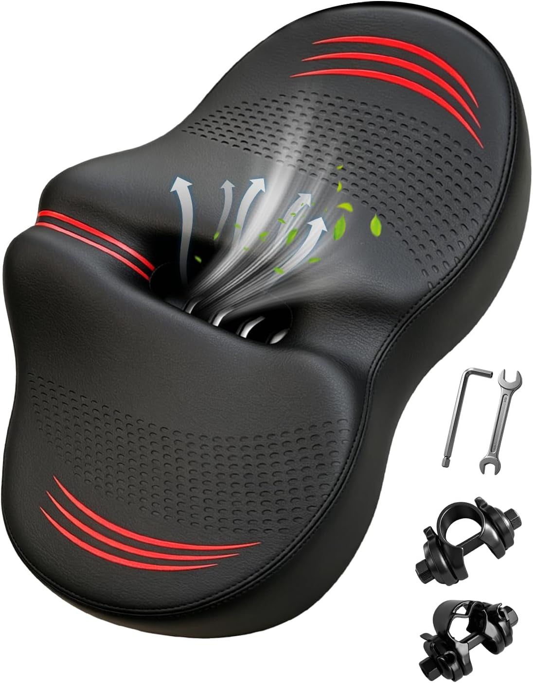 Noseless Oversized Bike Seat Cushion Comfortable Extra Wide 13.6" Padded | NEW Noseless Bicycle Seat for Men and Women, Comfort Bike Saddle Replacement for Peloton, Exercise, Cruiser, Mountain Bikes