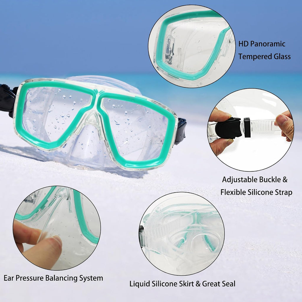 Snorkeling Gear for Adults with Bag Anti-Fog Snorkel Sets for Travel | Anti-Leak Diving Mask with Flippers,Professional Scuba Diving Gear with Earplugs