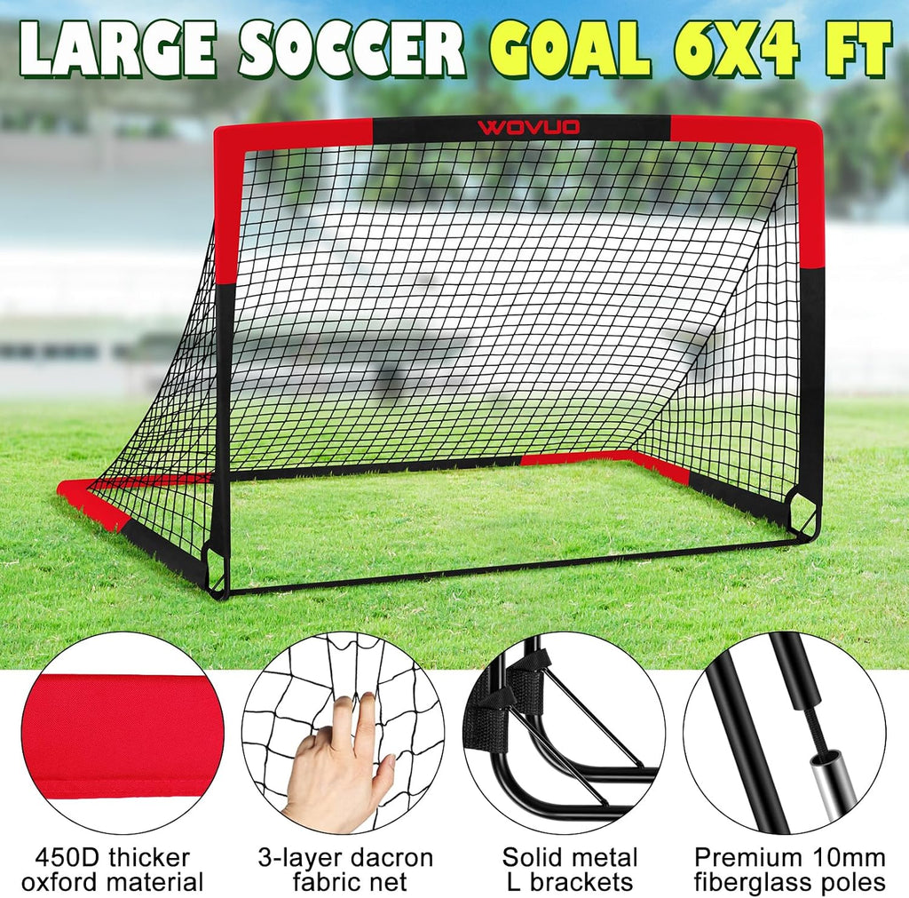 Kids Soccer Goals for Backyard Set of 2, 6X4 Ft Portable Toddler Soccer Goal Training Equipment with Soccer Target, Ball, Cones, Soccer Net for Kids Age 3-5 6-8 8-12 10-12-14 Outdoor Sports Games Gift