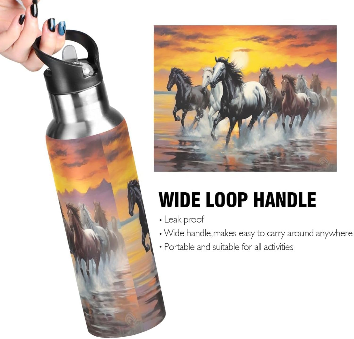 3D Printing Dragon Vacuum Insulated Stainless Steel Water Bottle with Straw Lid, Leakproof Wide Mouth Flask for Fitness, Outdoor Sports, 20Oz