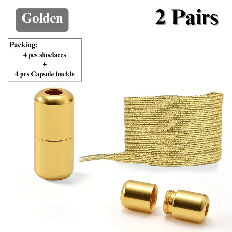 1 Pair of No-Tie Shoelaces with Colorful Buckles | Gold &amp; Pearl Luster Elastic Fashionable Shoelaces, Easy Slip-On Design